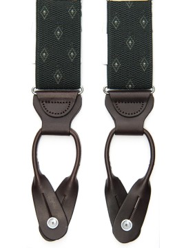 Olive Woven Diamond Non-Stretch, Suspenders Button Tabs, Nickel Fittings
